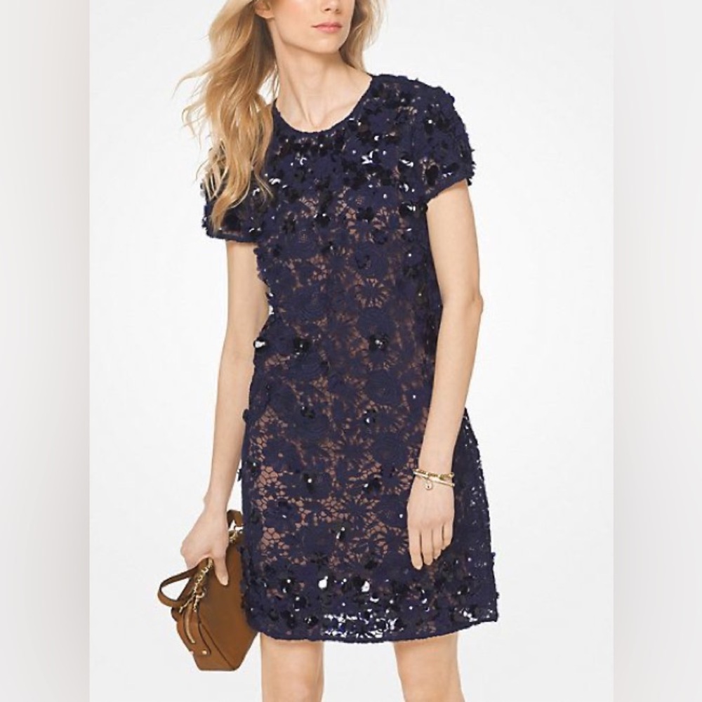 Floral Appliqué Lace Shift Dress